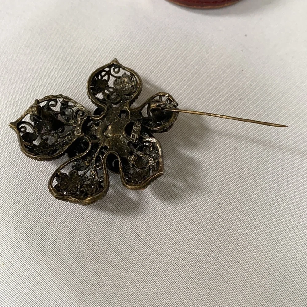 Vintage pink rhinestone Orchid pin brooch